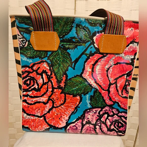 Consuela Classic Tote Bright Floral With Striped Sides. - Picture 2 of 11
